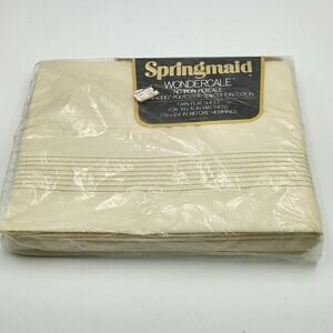 Vintage Springmaid Wonderale No Iron Percale Twin Flat Sheet Ivory Cream Solid